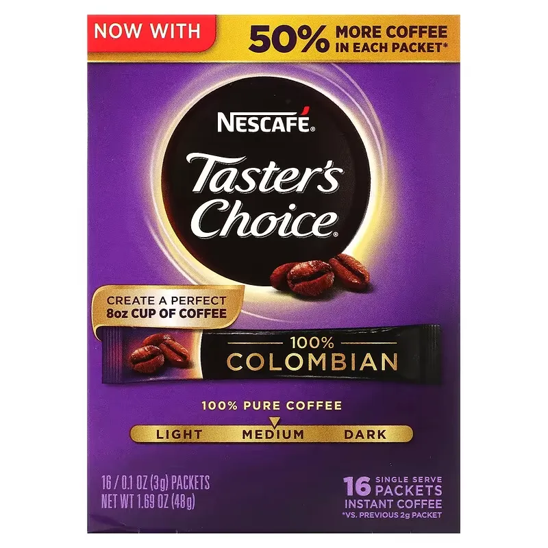 Taster's Choice, Instant Coffee, 100% Colombian, Medium Roast, 16 Packets, 0.1 oz (3 g) Each