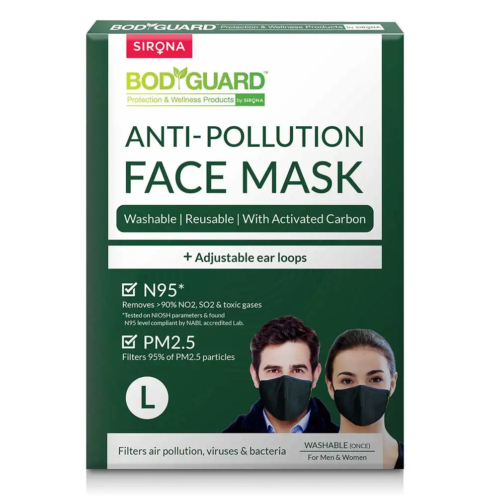 BodyGuard N95 + PM2.5 Anti Pollution Face Mask,  Black (Large)