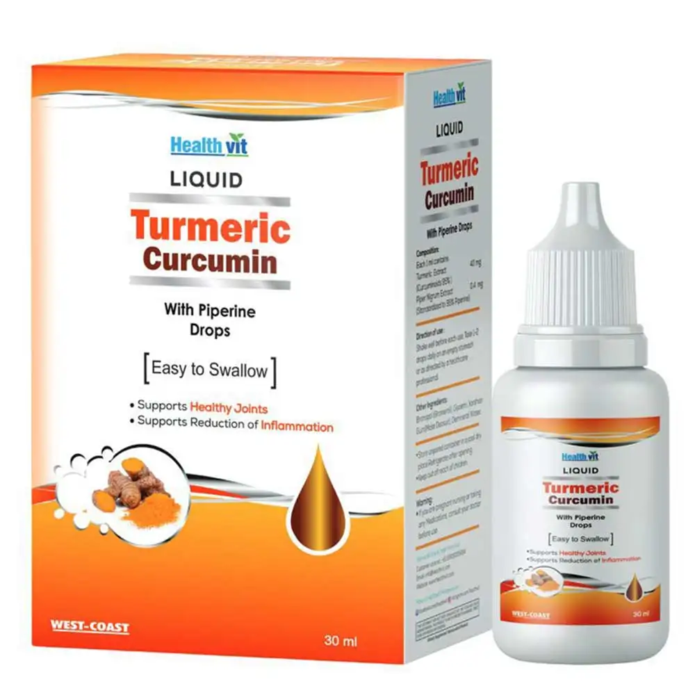 Healthvit Turmeric Extract 40mg Curcumin with Piperine Liquid Drops,  30 ml