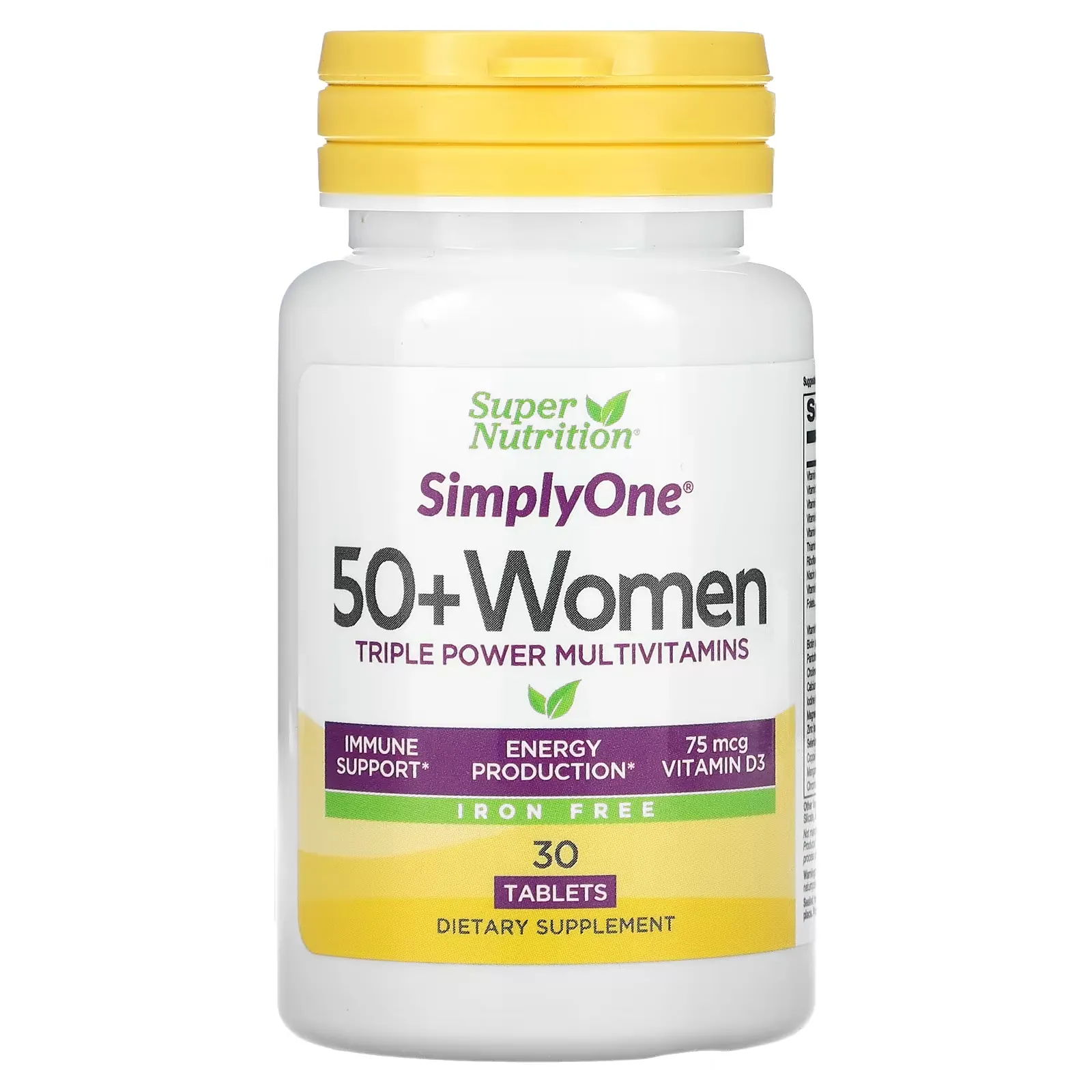 SimplyOne, Women’s 50+ Triple Power Multivitamins, Iron Free, 30 Tablets