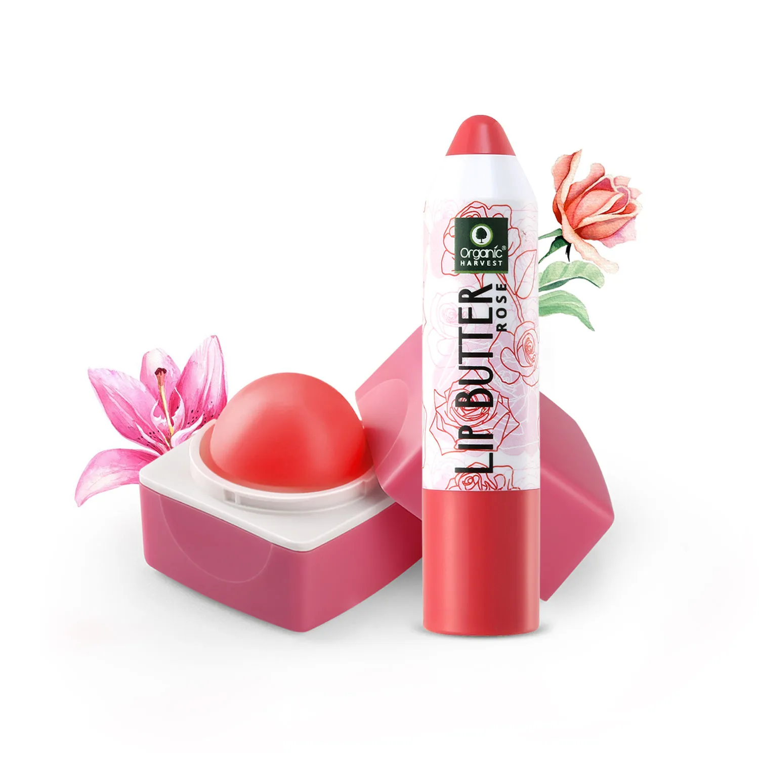 Organic Harvest Pink Lip Balm with Lip Butter Rose Combo