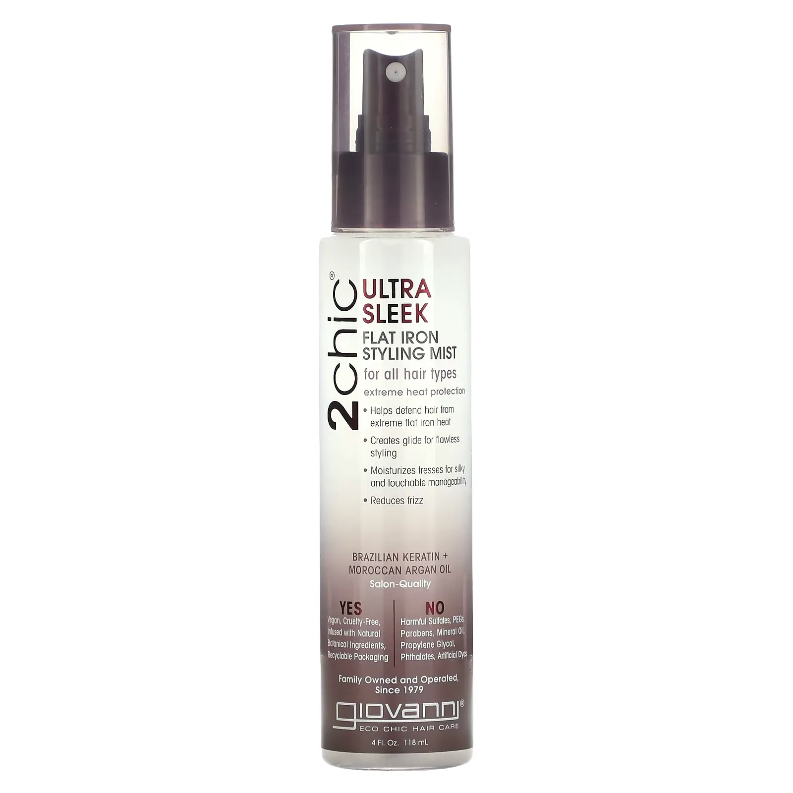 2chic, Ultra Sleek Flat Iron Styling Mist, Brazilian Keratin + Moroccan Argan Oil, 4 fl oz (118 ml)