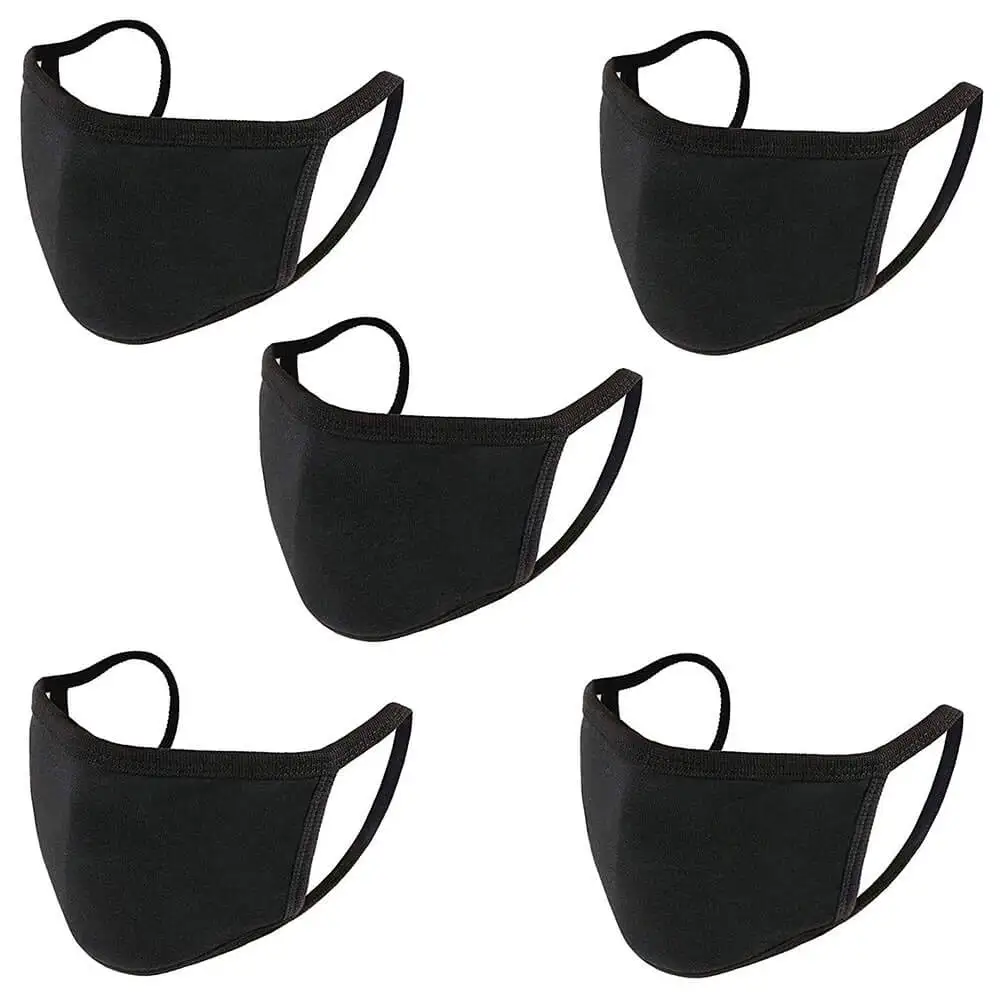 Ajeraa Unisex Adjustable Anti Dust Anti Pollution Reusable Washable Face Mouth Mask,  Black (Pack of 5)