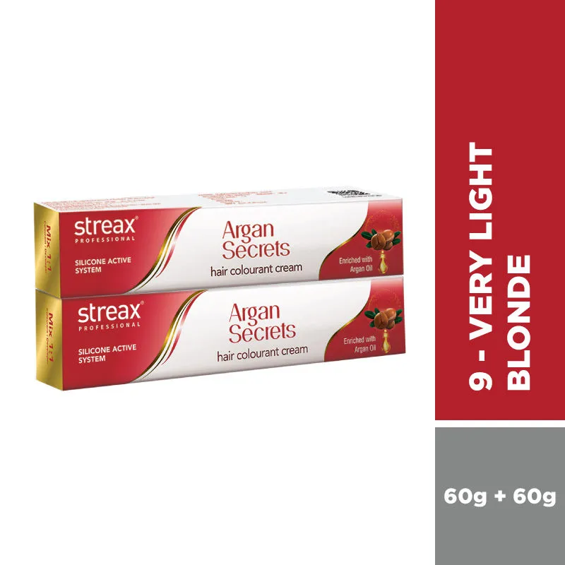 Streax Professional Argan Secret Hair Colourant Cream - Very Light Blonde 9 (Pack Of 2)