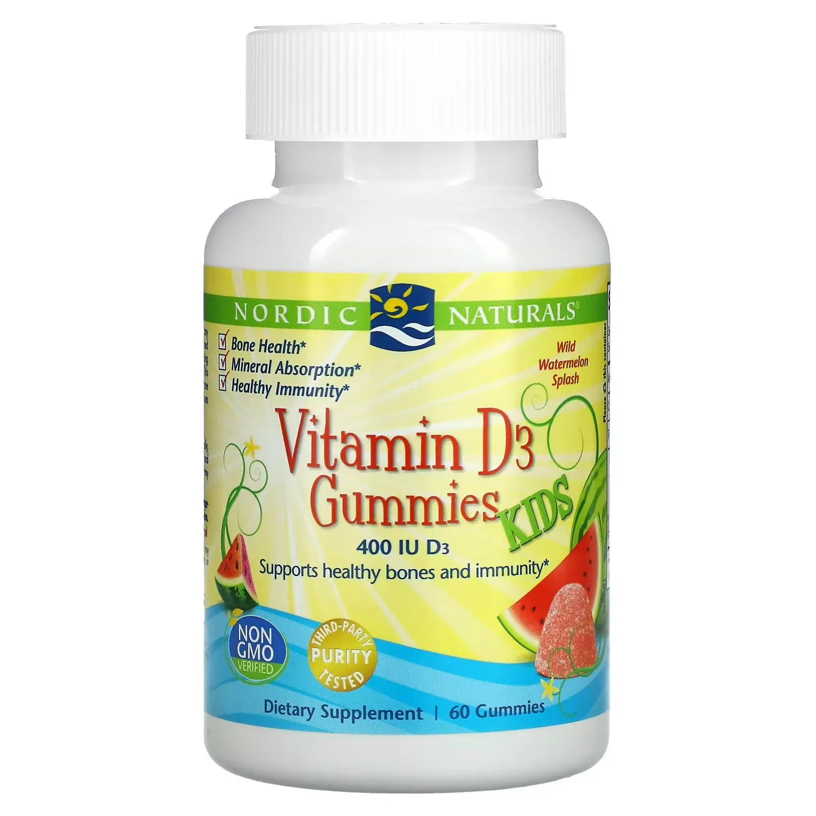 Vitamin D3 Gummies Kids, Wild Water Melon Splash, 400 IU, 60 Gummies