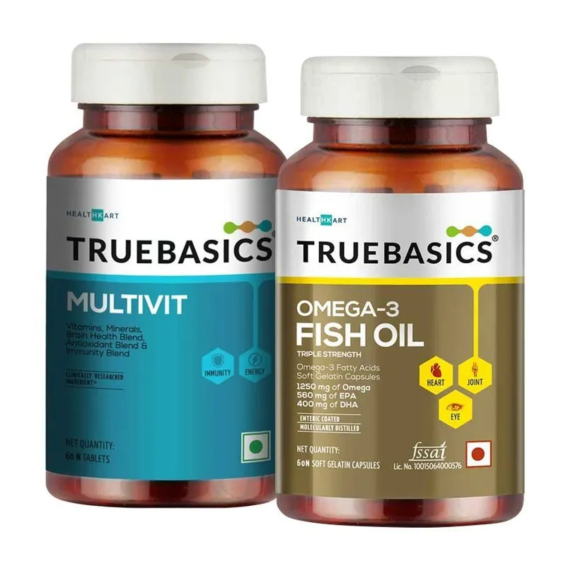 TrueBasics Multivit Daily And Omega 3 Fish Oil, Triple Strength 1250mg Omega (560mg Epa & 400mg Dha)