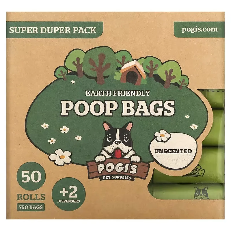 Earth Friendly Poop Bags, Super Duper Pack, Unscented, 50 Rolls, 750 Bags, 2 Dispensers