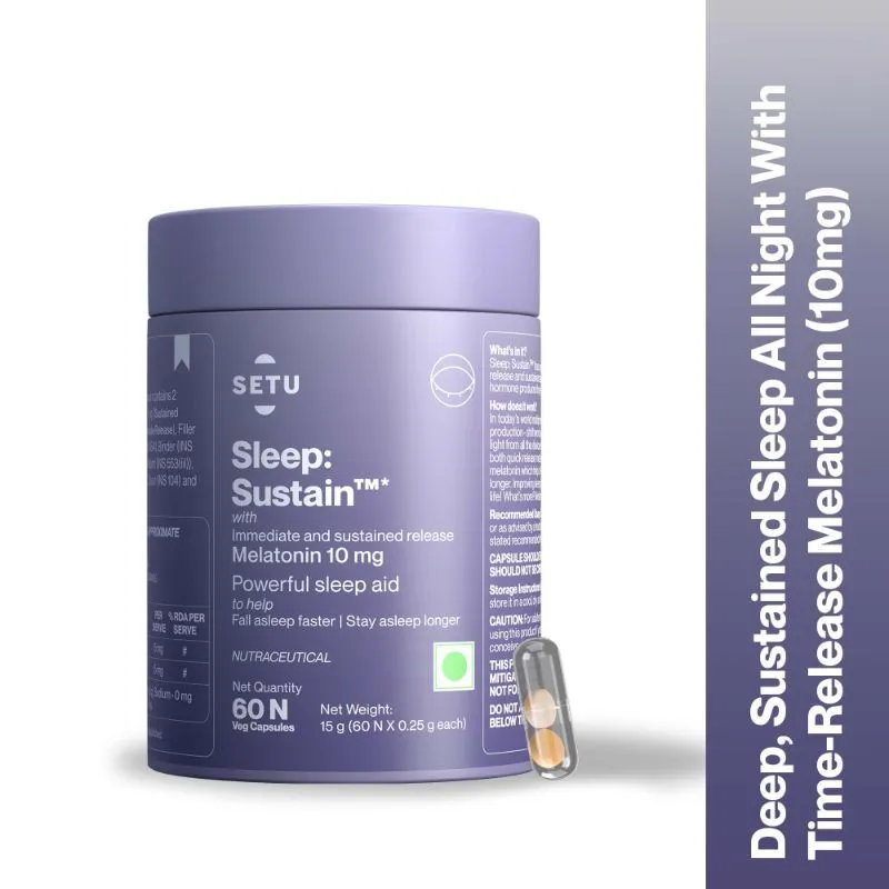 Setu Sleep Sustain Capsules - Melatonin 10mg - Promotes Relaxation & Sleep