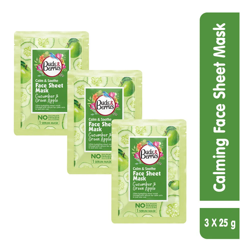 Buds & Berries Calm and Soothe Cucumber and Green Apple Ultra-Hydrating Facial Sheet Mask