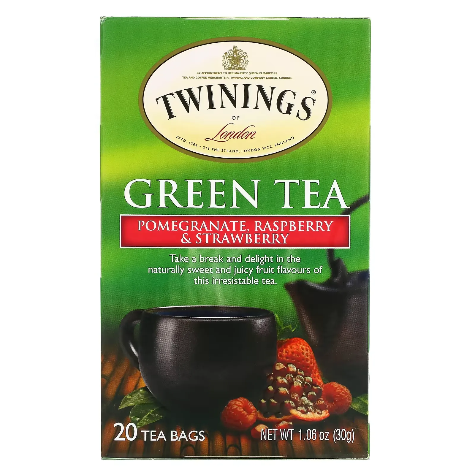 Green Tea, Pomegranate, Raspberry & Strawberry, 20 Tea Bags, 1.06 oz (30 g)