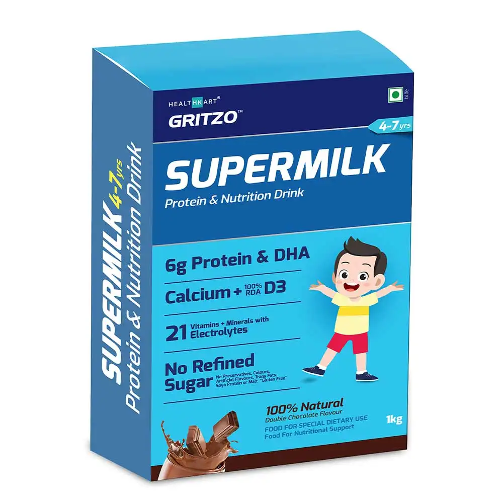 Gritzo SuperMilk Protein & Nutrition Drink Mix 4-7 yrs,  1 kg  Double Chocolate