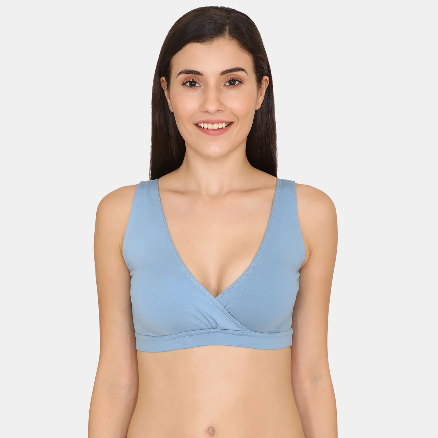 Zivame Double Layered Non Wired High Coverage Nursing Sleep Bra - Blue