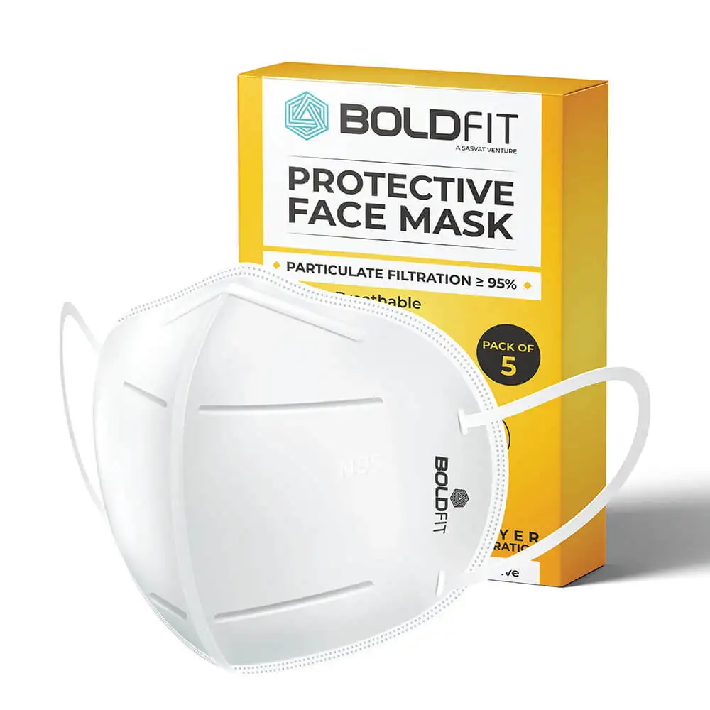 Boldfit N95 Anti-Pollution Face Mask,  White (Pack of 5)