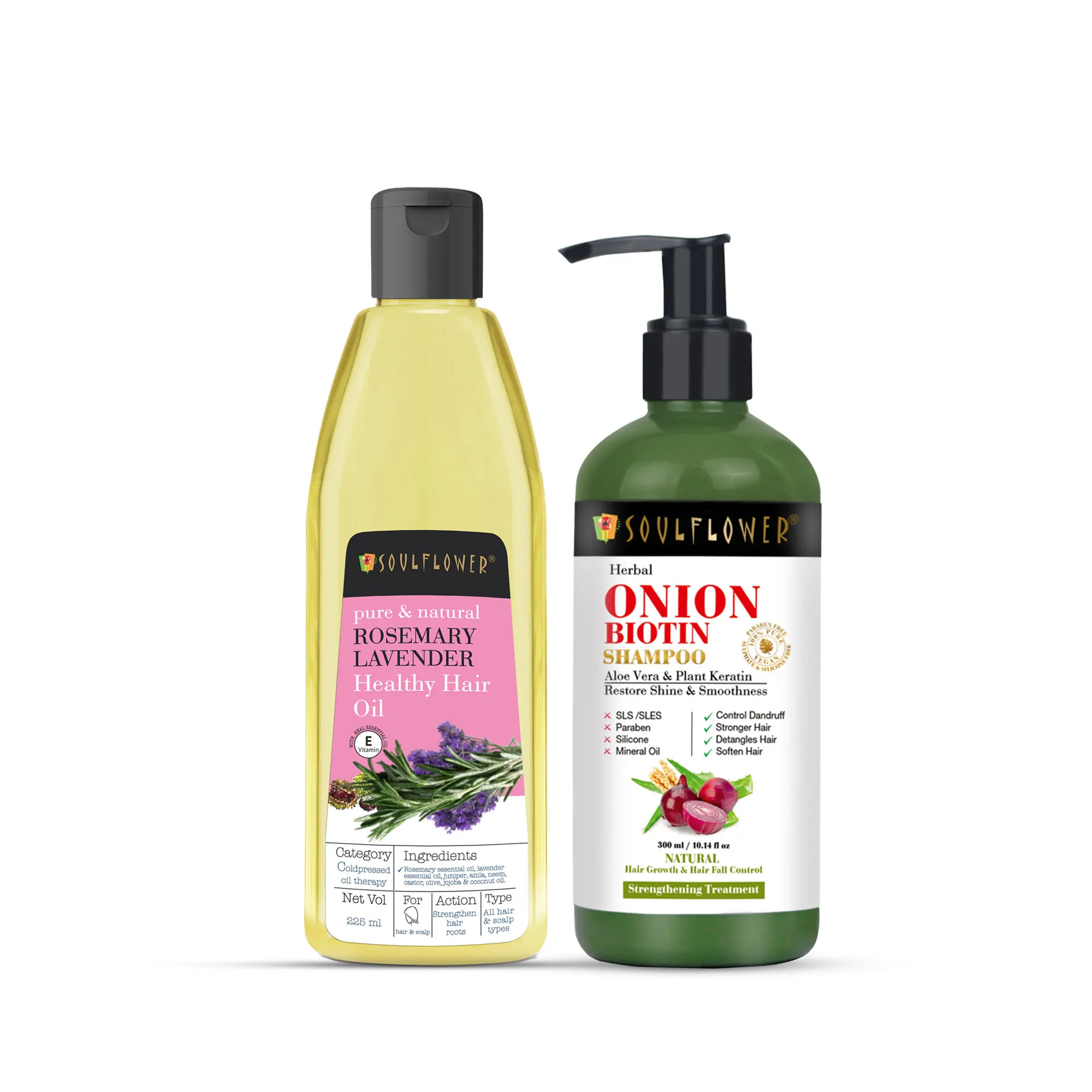 Soulflower Hair Care Kit For Dry Damaged Hair & Scalp (Rosemary Lavender & Biotin Shampoo )