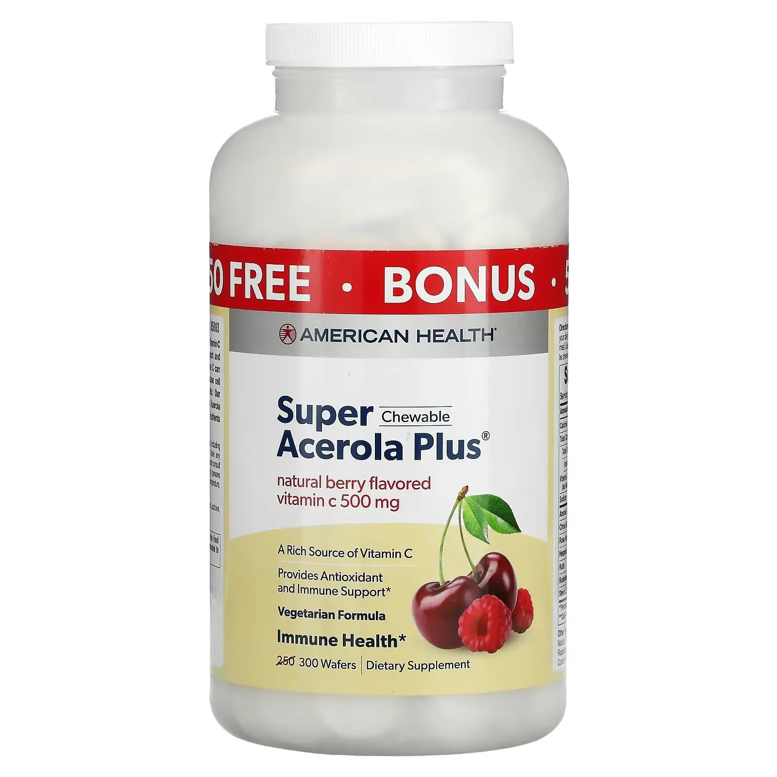 Super Chewable Acerola Plus, Natural Berry, 500 mg, 300 Wafers