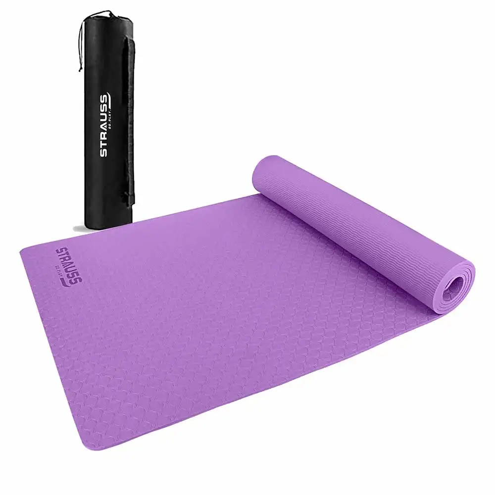 Strauss Anti Skid TPE Yoga Mat with Carry Bag,  Purple  4mm