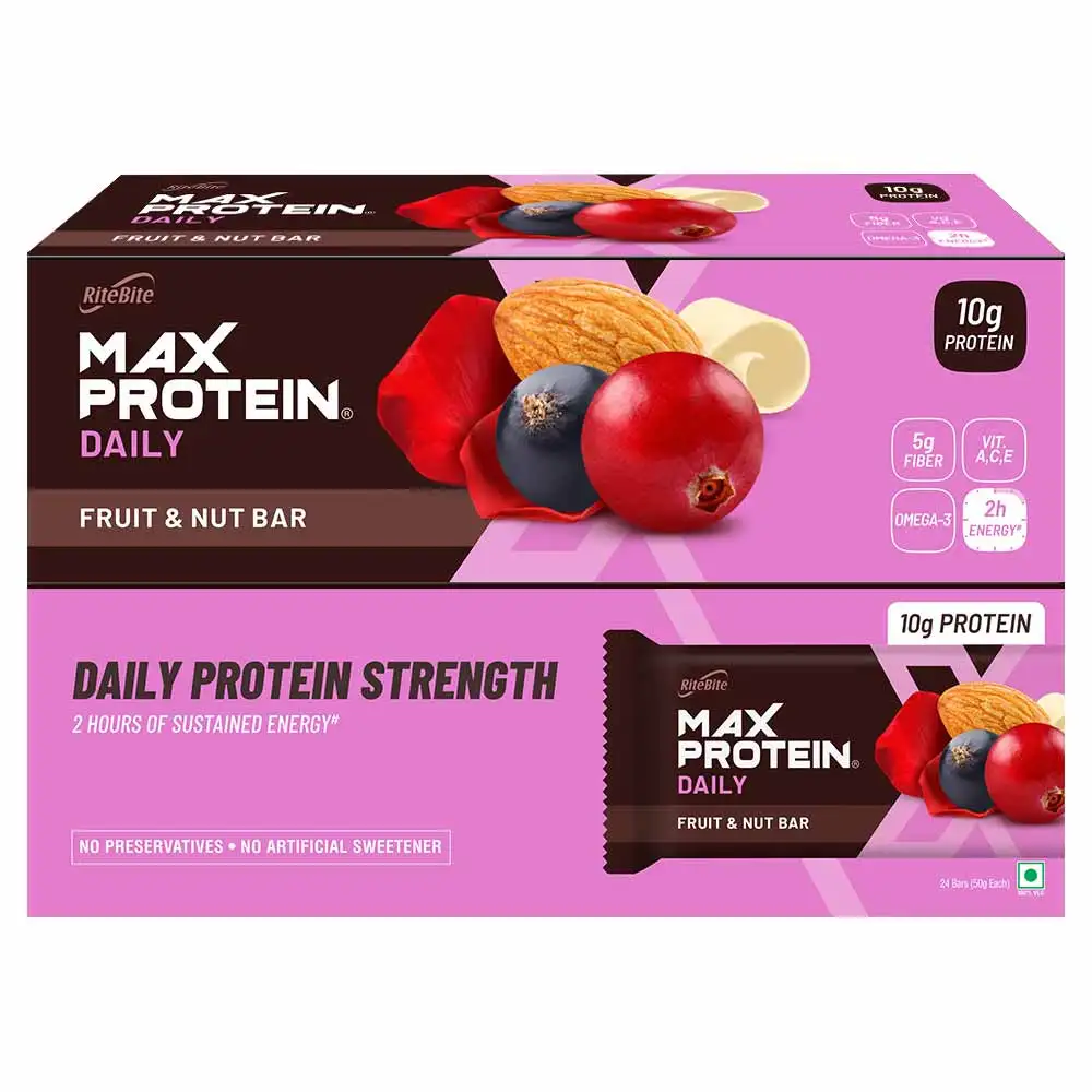 RiteBite Max Protein Daily Bar (10g Protein),  24 Piece(s)/Pack  Fruit & Nut