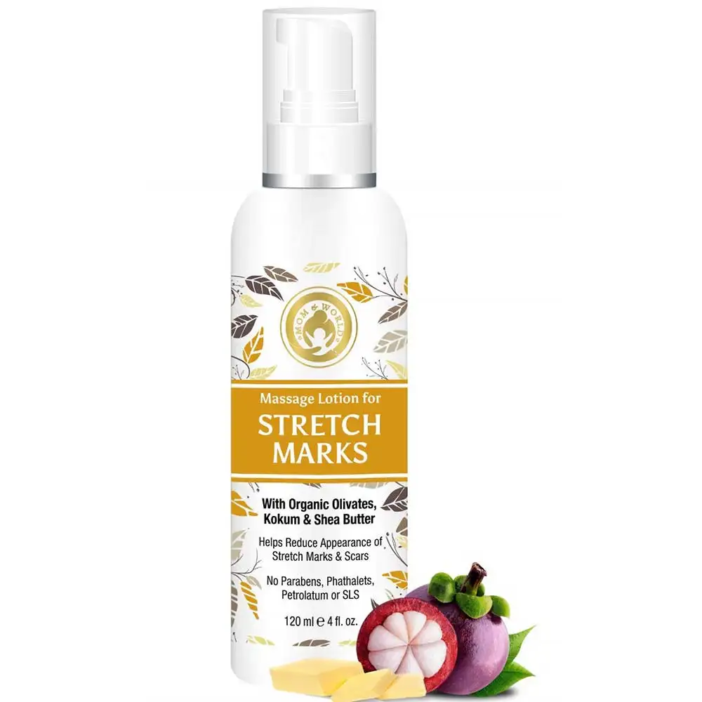 Mom & World Massage Lotion for Stretch Marks,  120 ml  with Organic Olivates, Kokum & Shea Butter