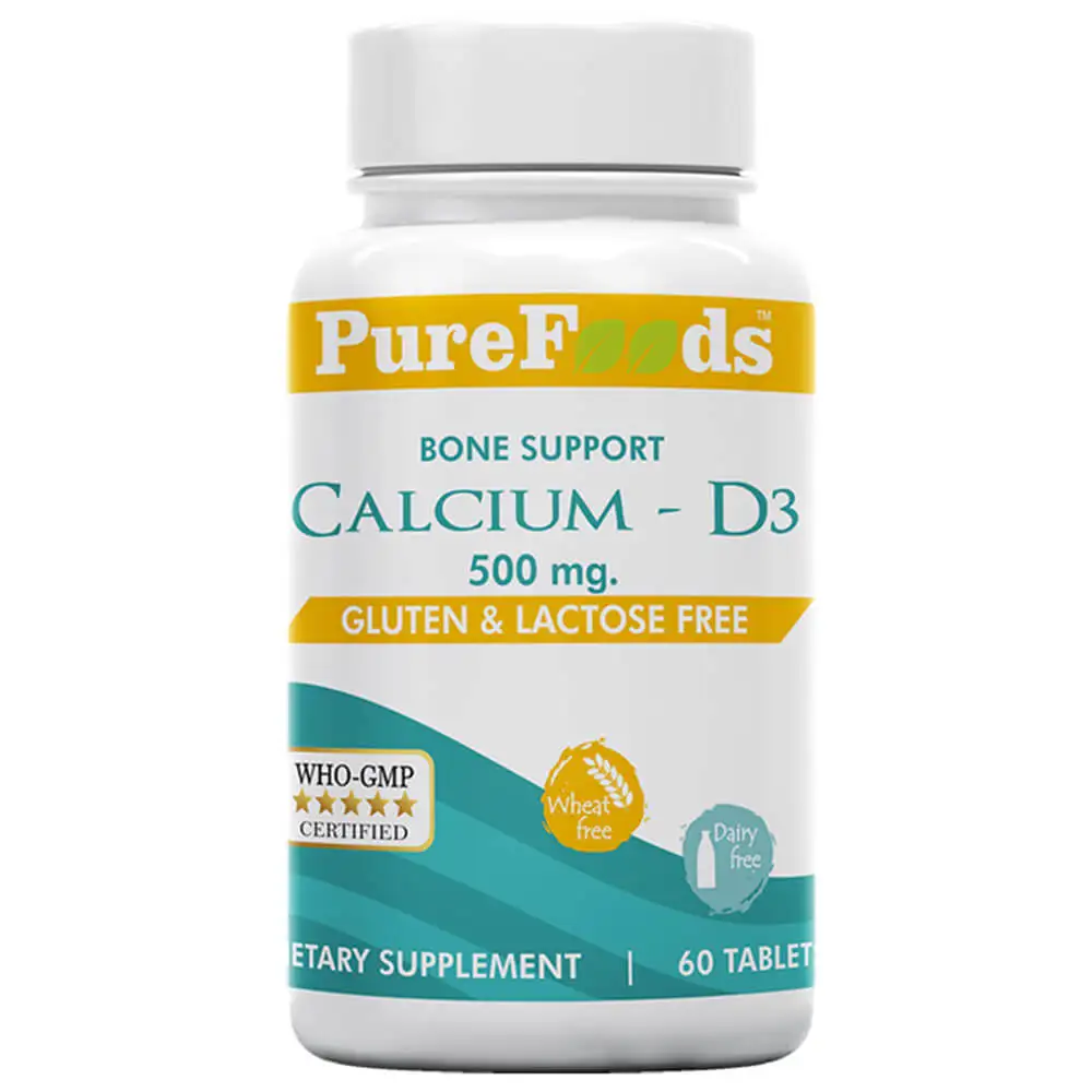 PureFoods Calcium + D3 500 mg,  60 tablet(s)  Unflavoured