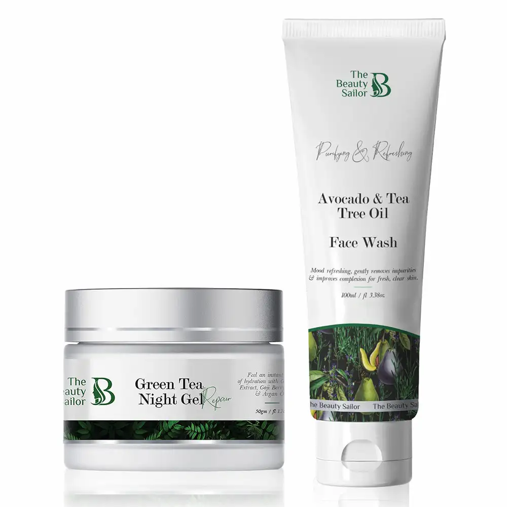 The Beauty Sailor Green Tea Night Gel 50 g & Avocado & Tea Tree Oil Face Wash Combo,  100 ml  Skin Repair