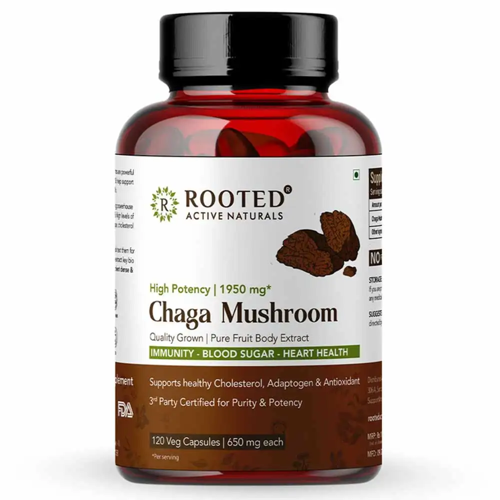 Rooted Active Naturals Chaga Mushroom,  120 capsules