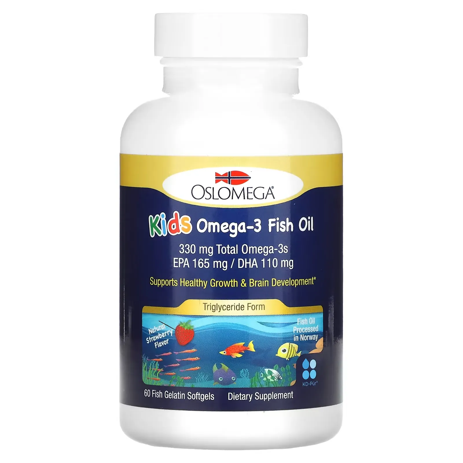 Kid’s Omega-3 Fish Oil, Natural Strawberry Flavor, 60 Fish Gelatin Softgels