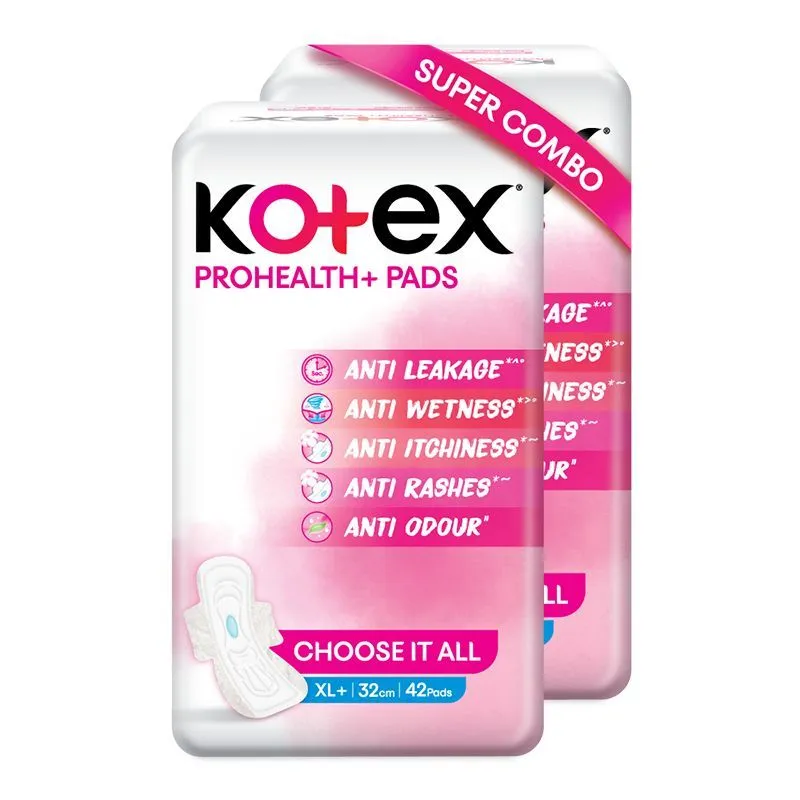 Kotex Prohealth+ Sanitary Pads For Women - Xl+ 84 Pads - Pack Of 2