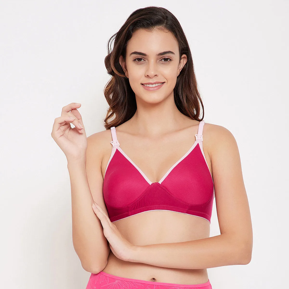 Clovia Non-Padded Non-Wired Feeding Bra in Dark Pink - Cotton