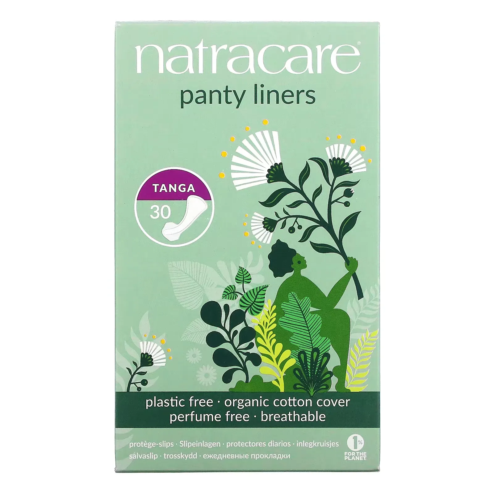 Panty Liners, Organic Cotton Cover, Tanga, 30 Liners