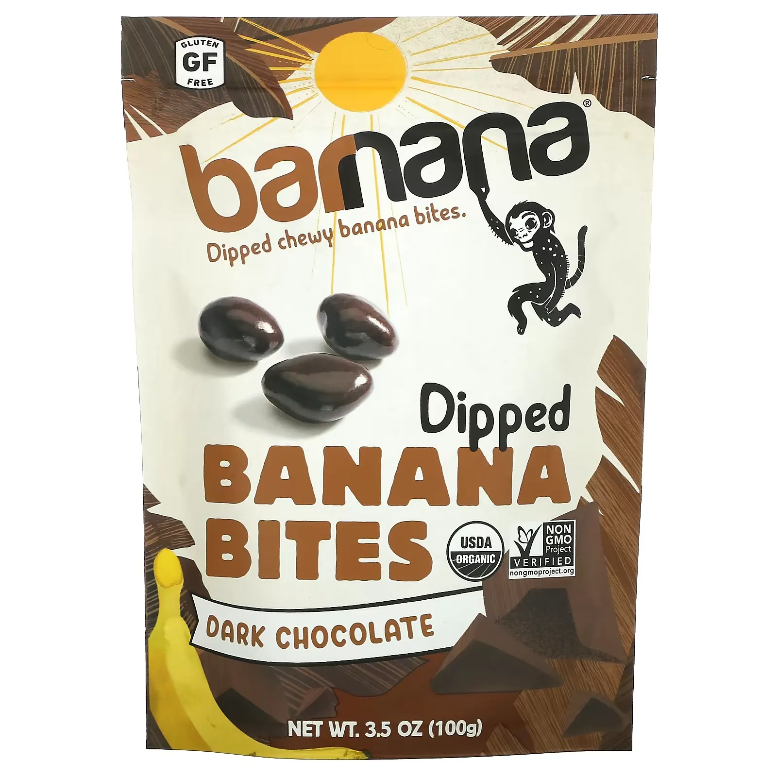 Dipped Chewy Banana Bites, Dark Chocolate, 3.5 oz (100 g)