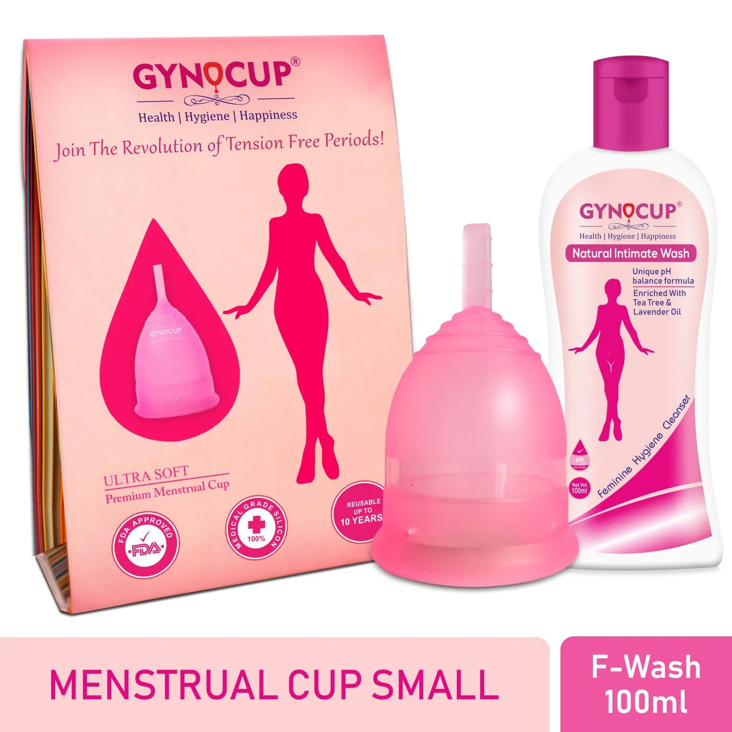 GynoCup Menstrual Cup and Female Intimate Wash Combo (Small)