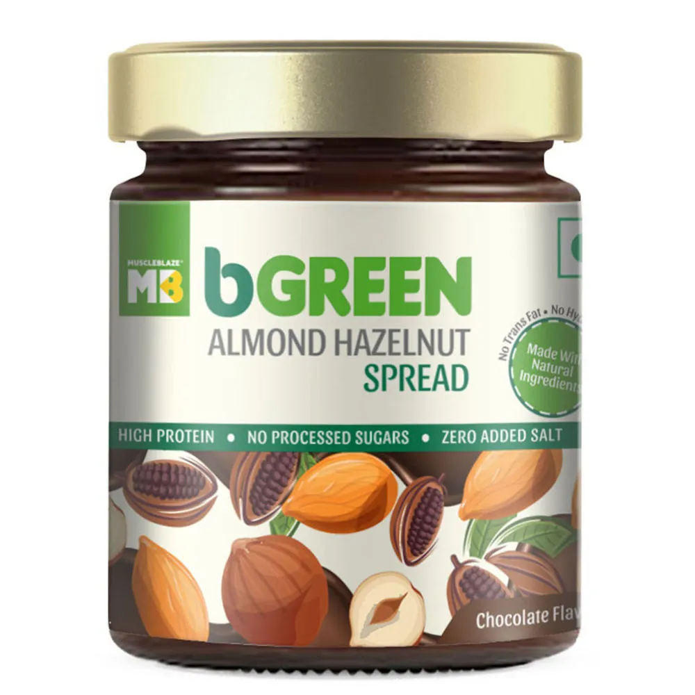 bGREEN Almond Hazelnut Spread by MuscleBlaze, Vegan, Non-GMO - Chocolate