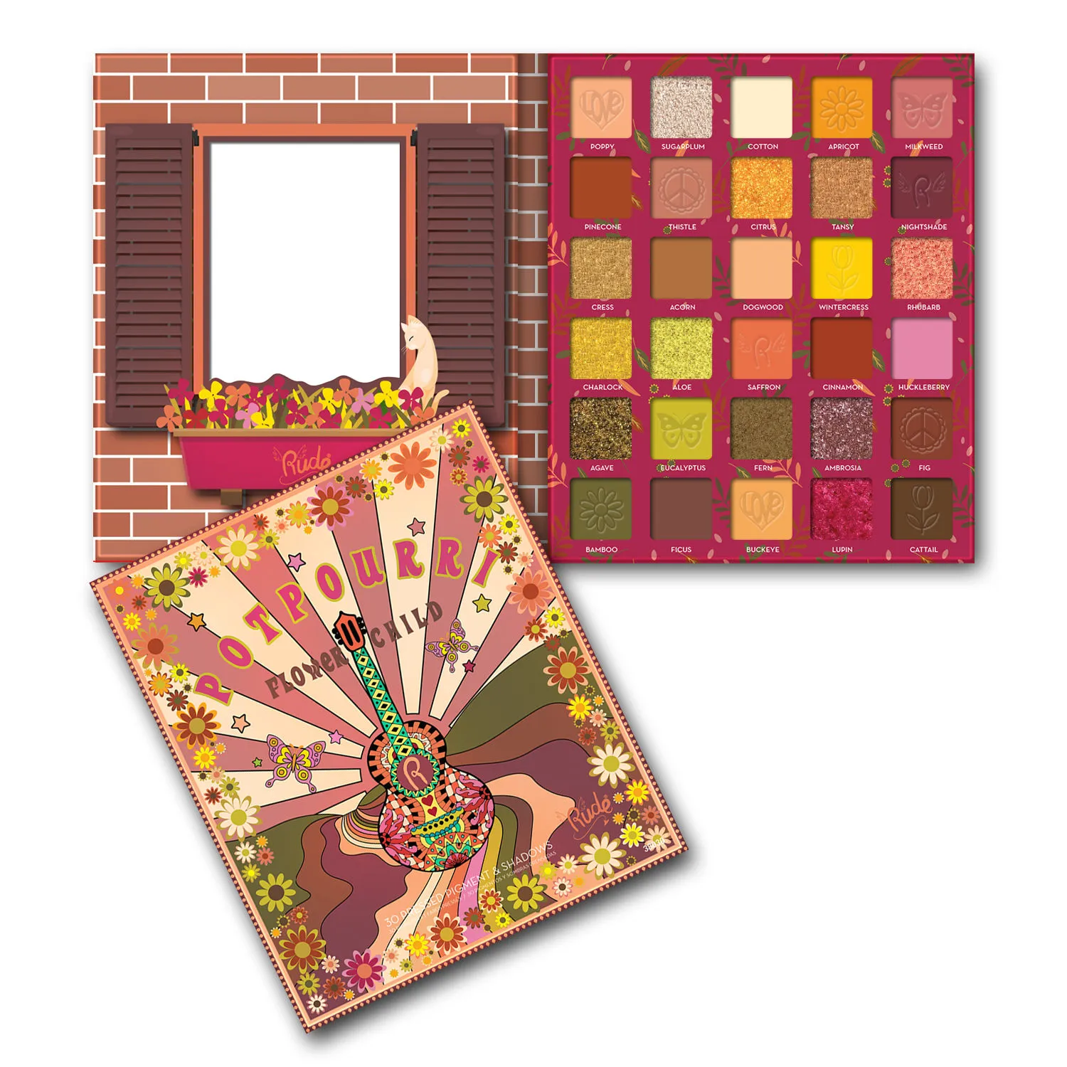 Rude Cosmetics Flower Child 30 Pressed Pigment & Shadows - Potpourri