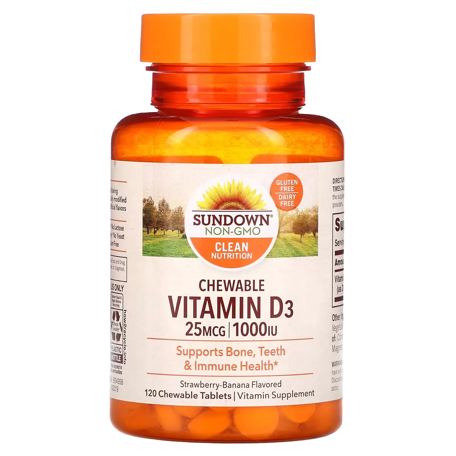 Chewable Vitamin D3, Strawberry-Banana, 25 mg (1,000 IU), 120 ChewableTablets