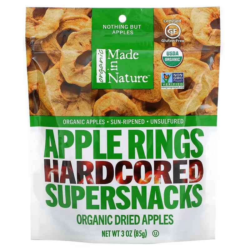 Organic Dried Apple Rings, Hardcored Supersnacks, 3 oz (85 g)