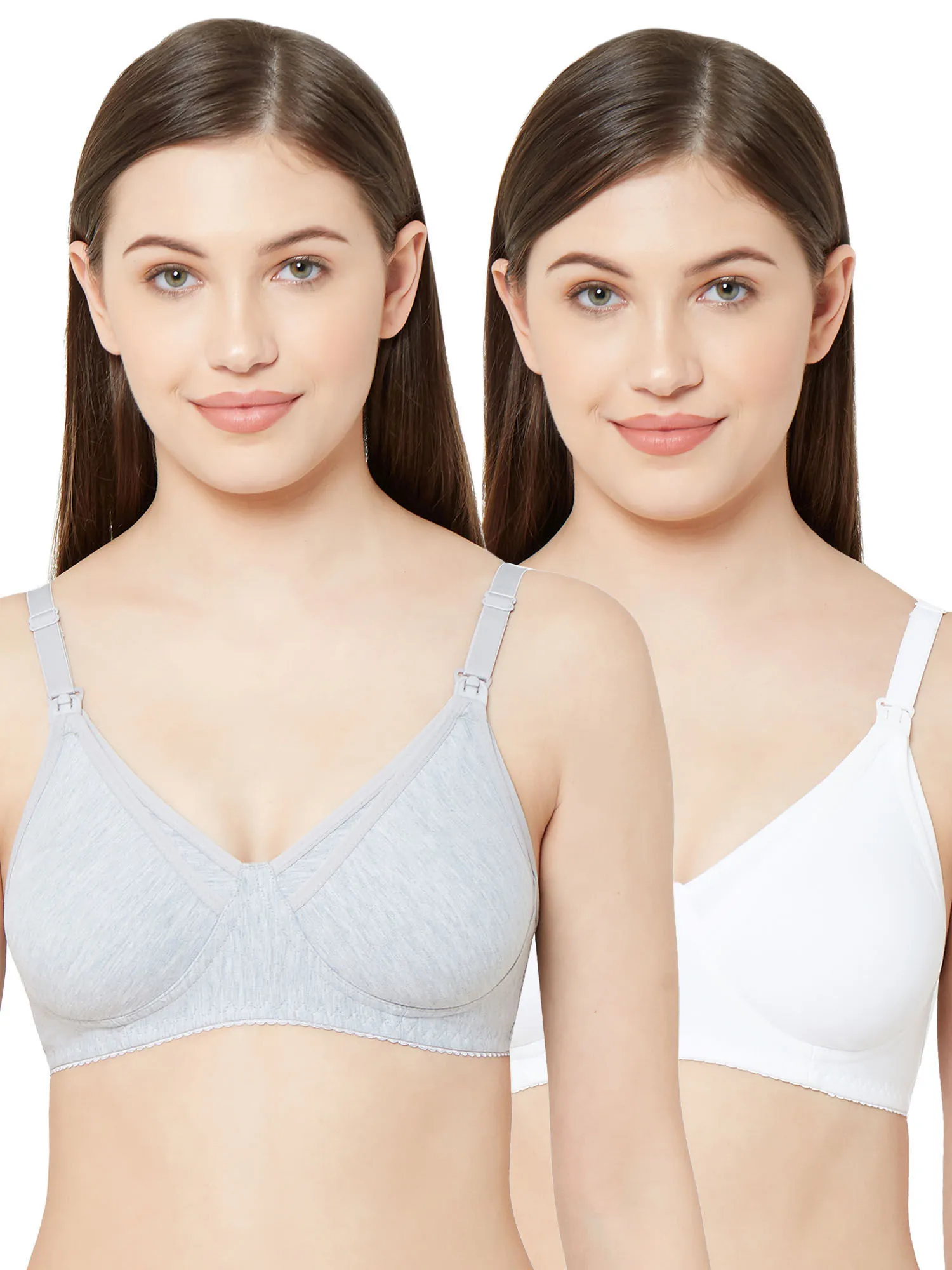 Juliet Womens Non Padded Non Wired Feeding Bra Combo Mold Feed White Grey (38D)