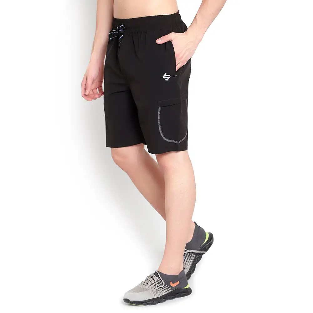 John Ally Dry-Fit Gym Workout Shorts with Zipper Pockets & Flap Pockets,  Medium  Jet Black