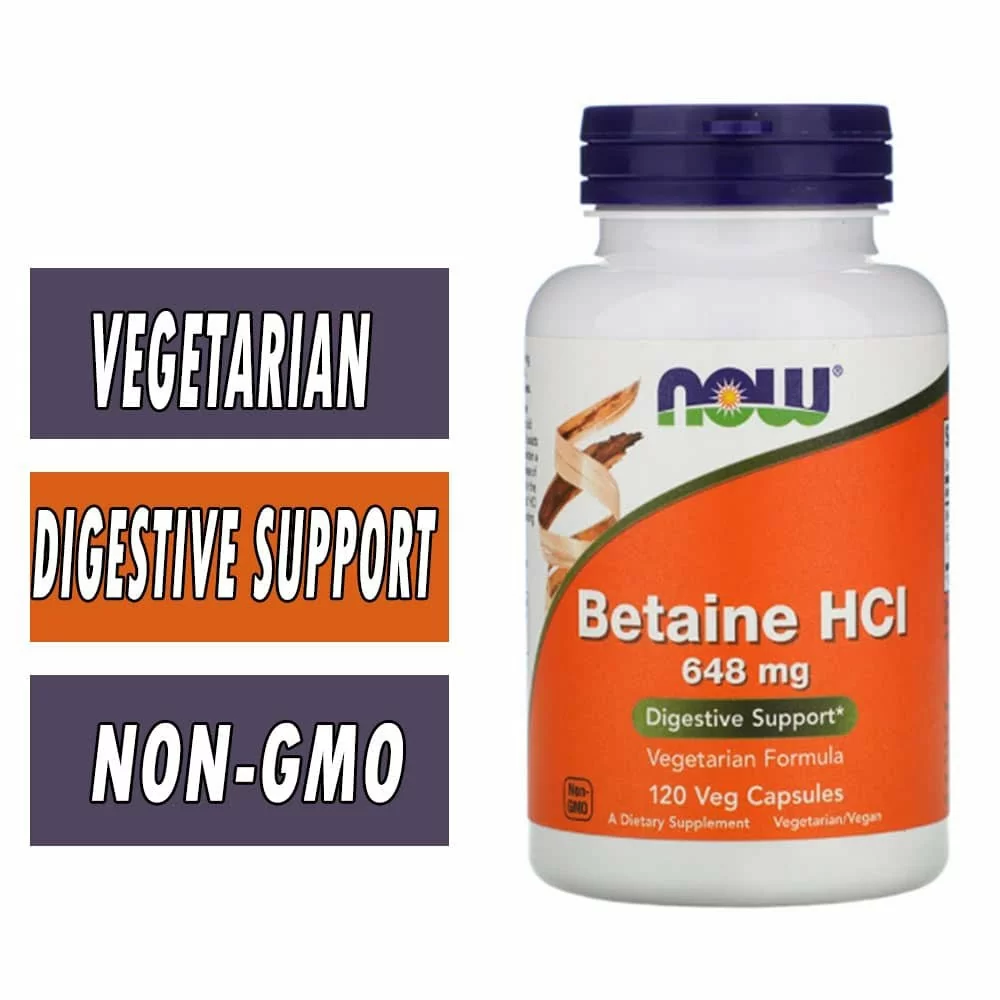 NOW Betaine HCL - 648 mg - 120 Veg Capsules