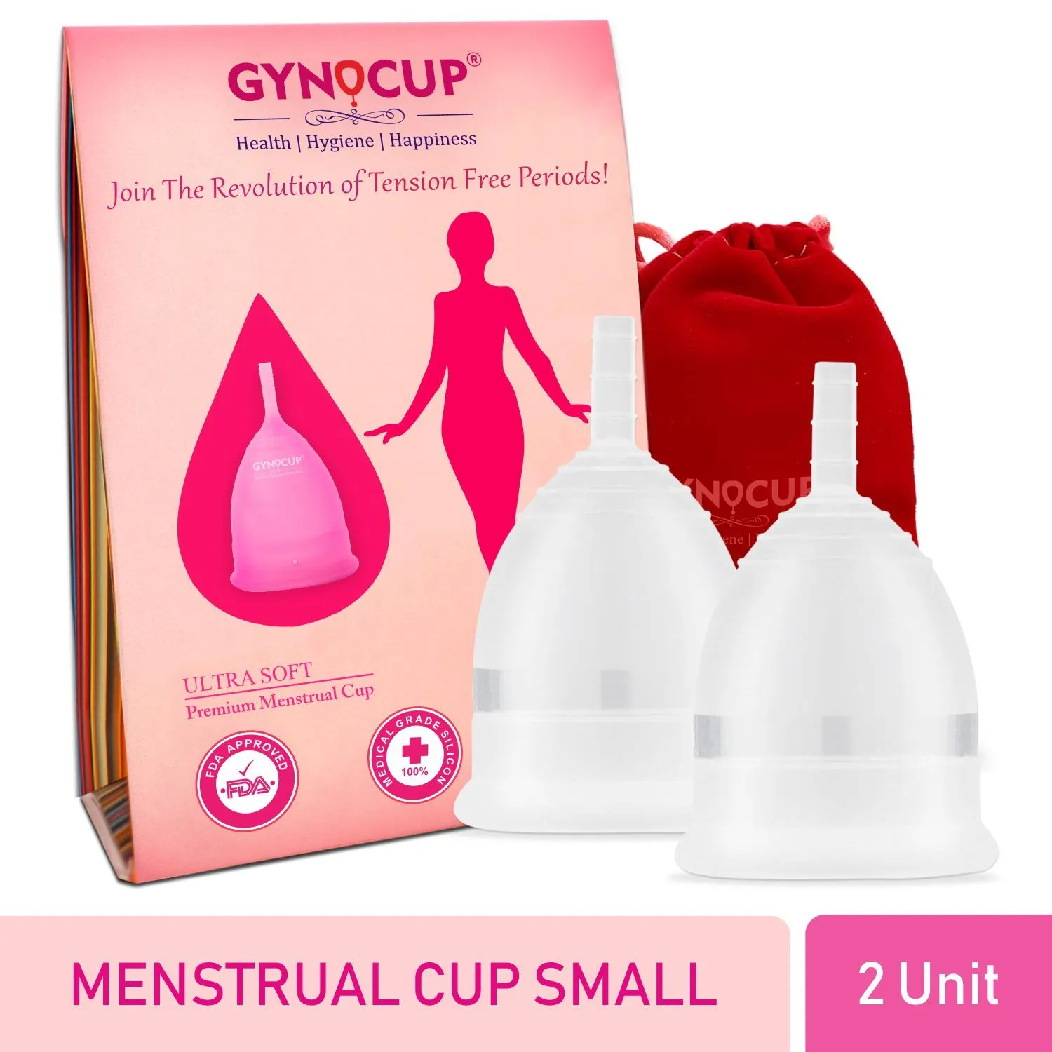 GynoCup Premium Menstrual Cup For Women, Fda Approved Transparent Small Size Pack Of 2 (Combo)