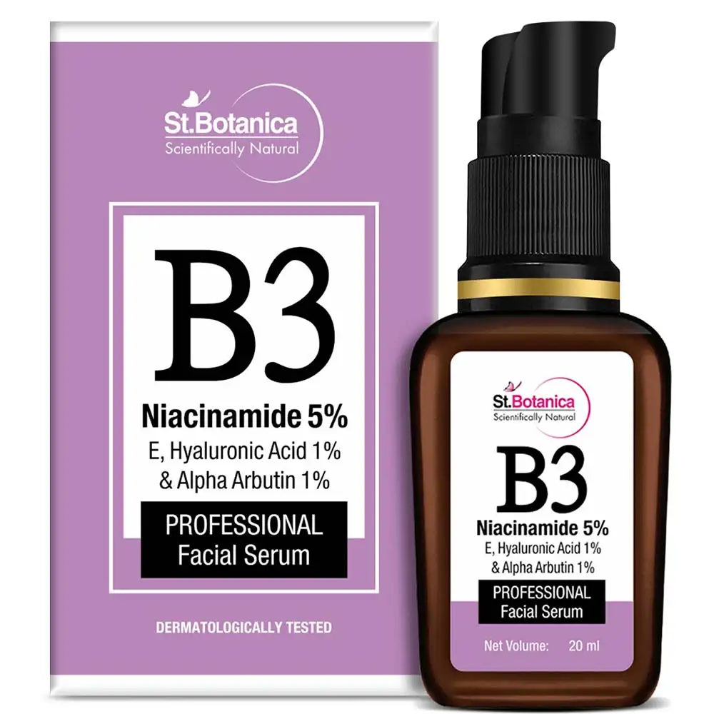 St.Botanica B3 Niacinamide 5%, E, Hyaluronic Acid 1% & Alpha Arbutin 1% Professional Facial Serum,  20 ml  for All Skin Type