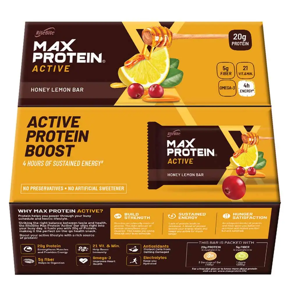 RiteBite Max Protein Active Bar (20g Protein),  12 Piece(s)/Pack  Honey Lemon