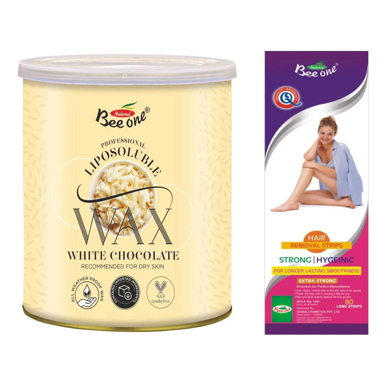 Beeone Waxing Combo - White Chocolate Liposoluble Wax + Disposable Wax Strips