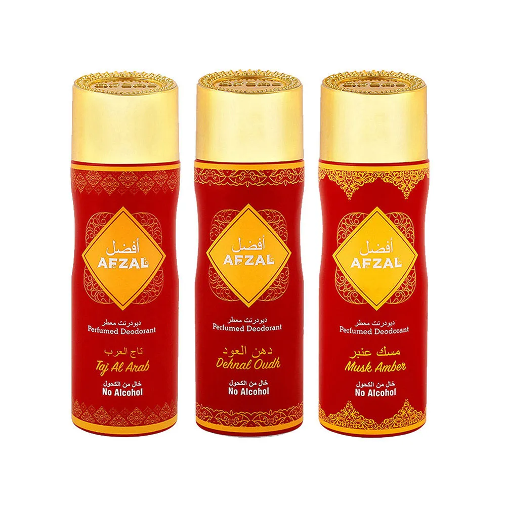 Afzal Non Alcoholic Taj Al Arab, Musk Amber, Dehenal Oudh Deodorant (Pack of 3)