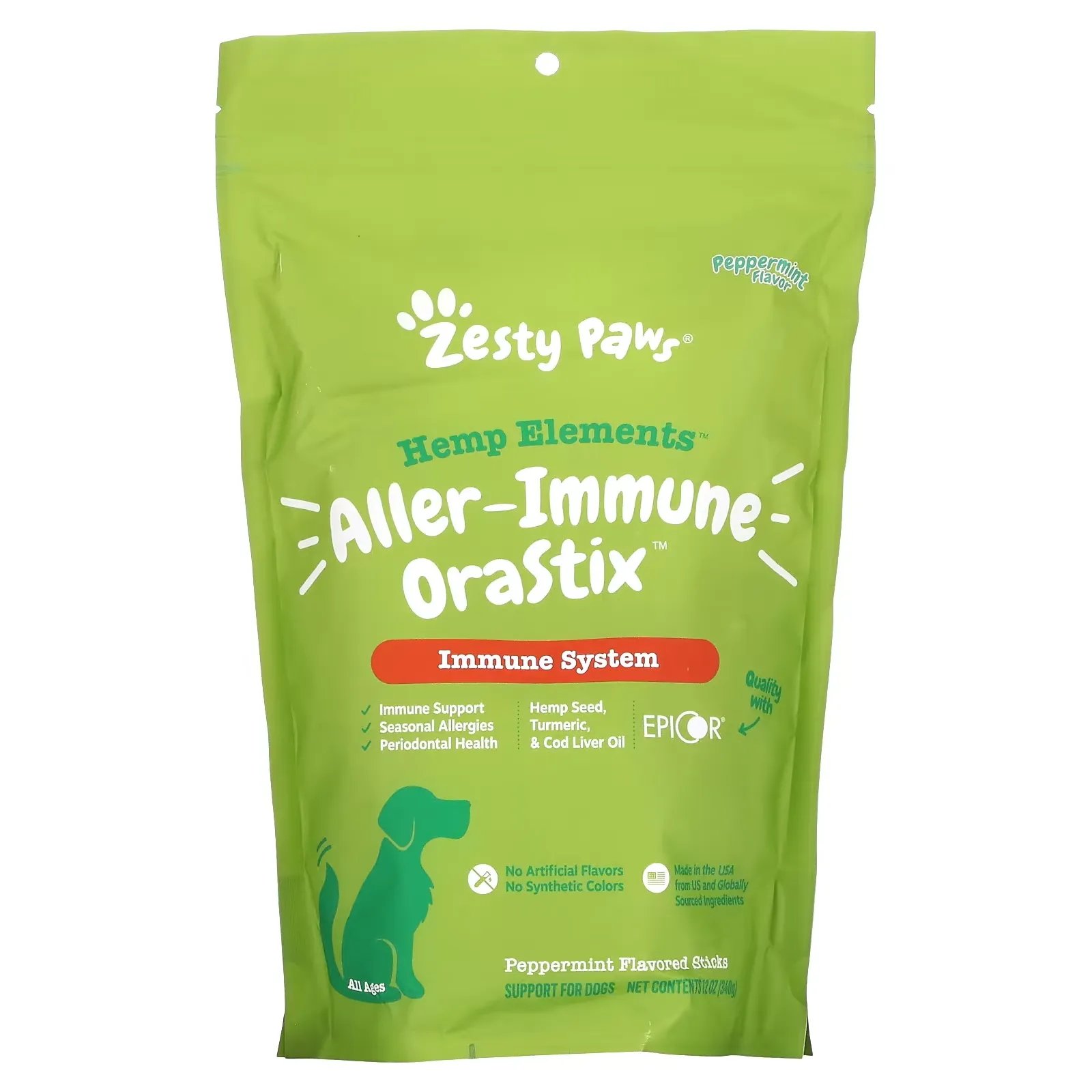 Hemp Elements, Aller-Immune OraStix For Dogs, All Ages, Peppermint, 12 oz (340 g)