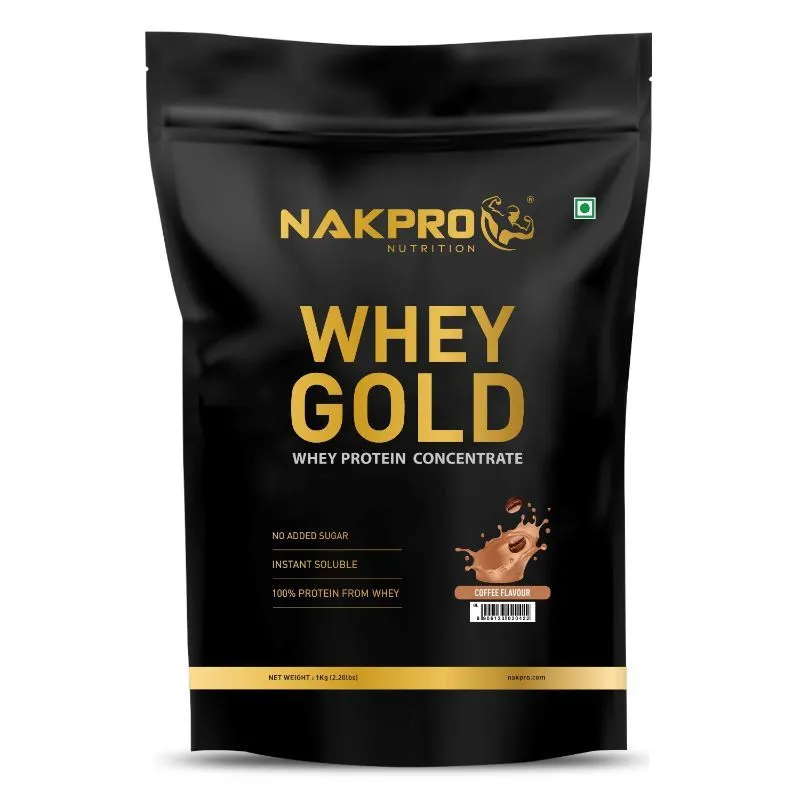 NAKPRO Gold 100% Whey Protein Concentrate Supplement Powder - Coffee Flavour