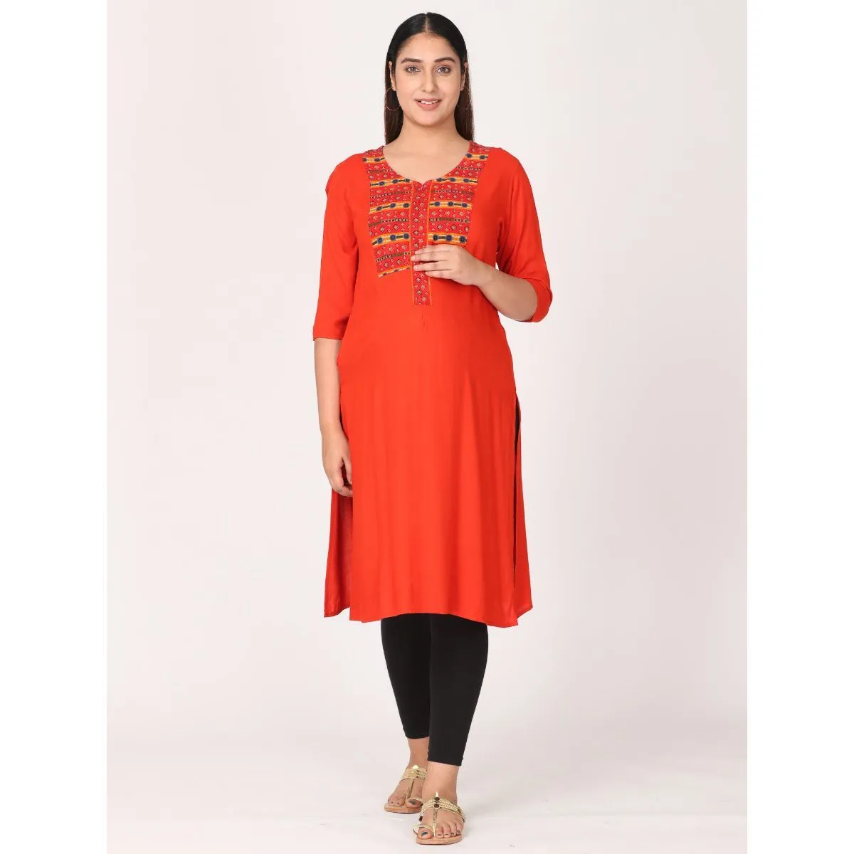 Morph Maternity Feeding Kurta With Vertical Nursing - Orange (S)