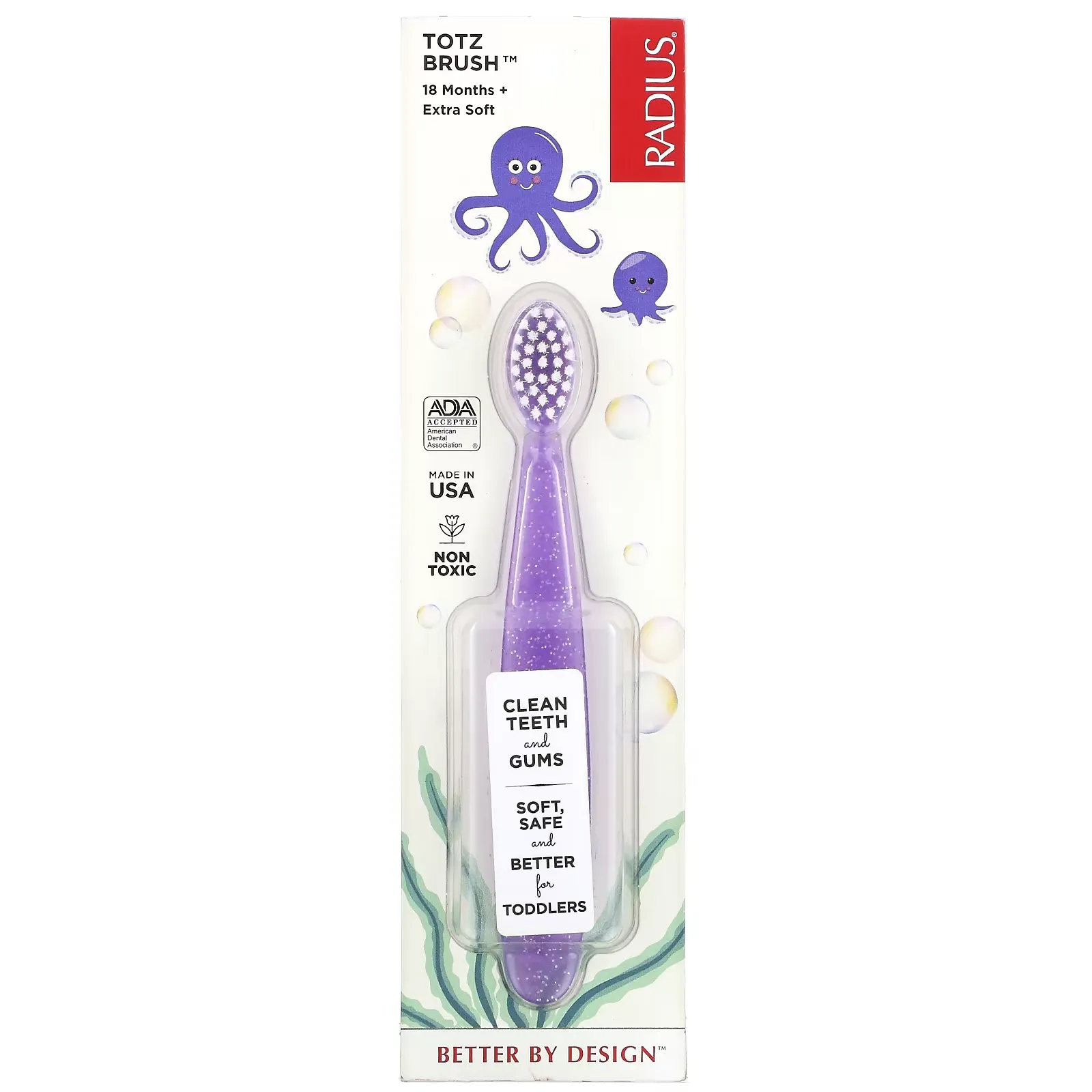 Totz Toothbrush, 18+ Months, Extra Soft, Purple Sparkle, 1 Toothbrush