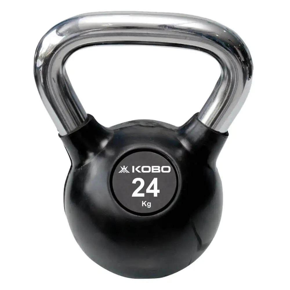 KOBO Kettlebell Cast Iron Rubber Coated with Chrome Handle,  Black  24 kg