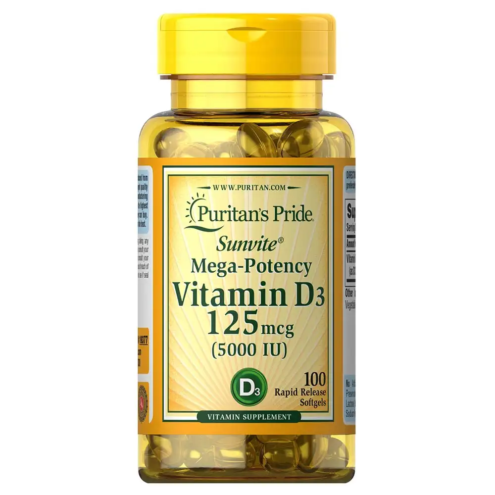 Puritan's Pride Mega-Potency Vitamin D3 125mcg,  100 softgels  Unflavoured