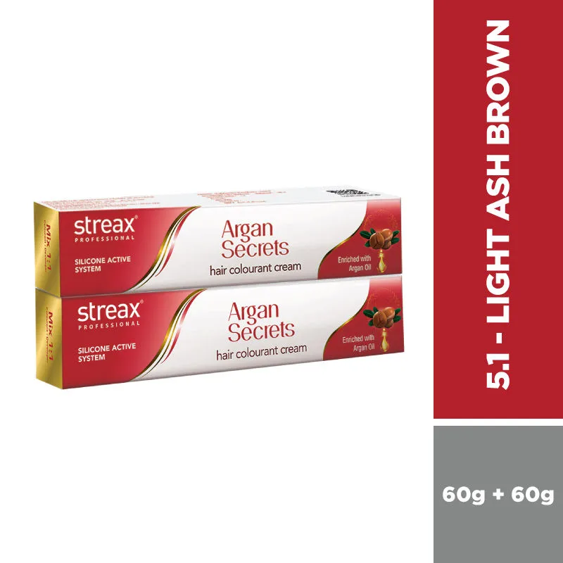 Streax Professional Argan Secret Hair Colourant Cream - Light Ash Brown 5.1 (Pack Of 2)